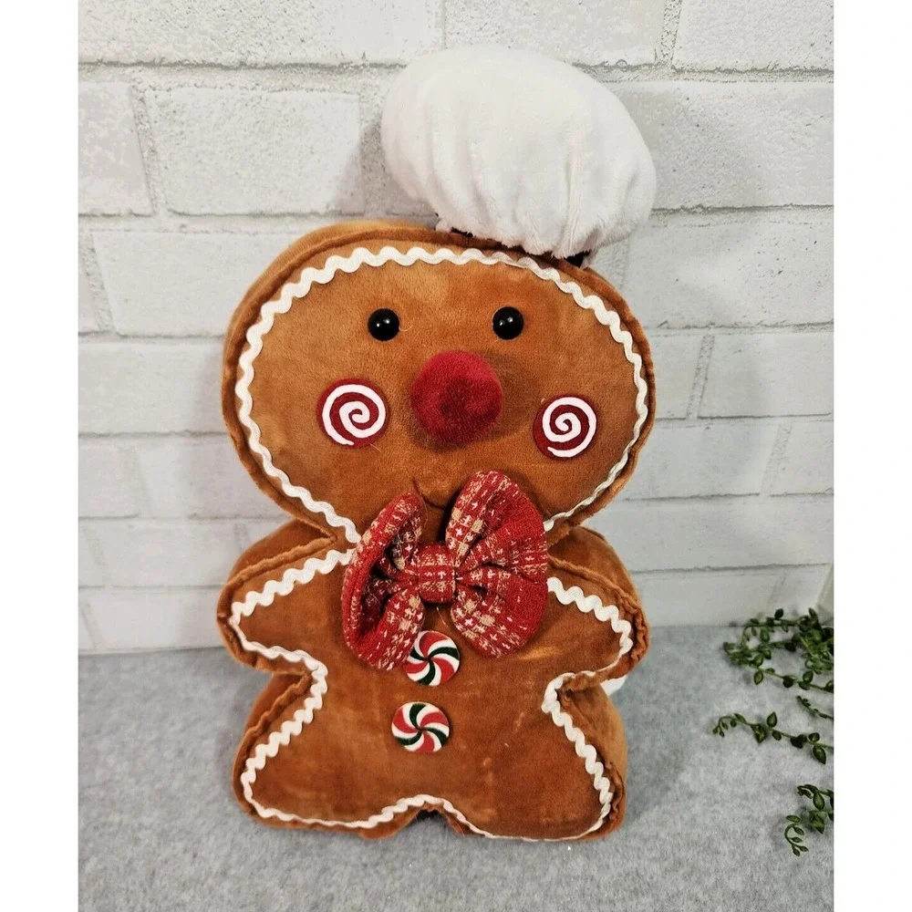 Gingerbread Man Boy Baker Plush Throw Pillow Christmas‎ Decor Peppermint 17